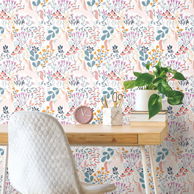 Unicorn Paradise Pink Peel & Stick Wallpaper with Novelty Kids Fairy Tales & Fantasy Pattern - York RMK11794RL