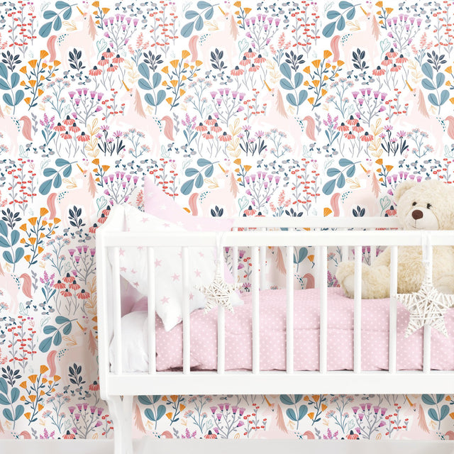 Unicorn Paradise Pink Peel & Stick Wallpaper with Novelty Kids Fairy Tales & Fantasy Pattern - York RMK11794RL