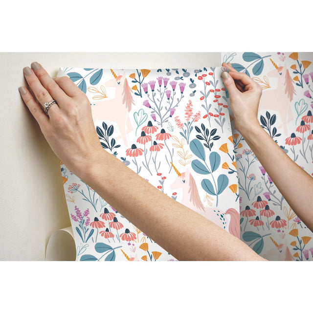 Unicorn Paradise Pink Peel & Stick Wallpaper with Novelty Kids Fairy Tales & Fantasy Pattern - York RMK11794RL
