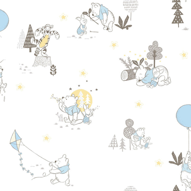 Disney Winnie the Pooh Playmates Blue Peel & Stick Wallpaper with Whimsical Novelty Pattern - York RMK11798WP