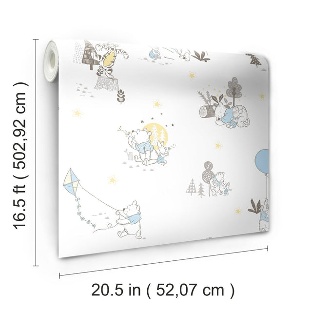 Disney Winnie the Pooh Playmates Blue Peel & Stick Wallpaper with Whimsical Novelty Pattern - York RMK11798WP