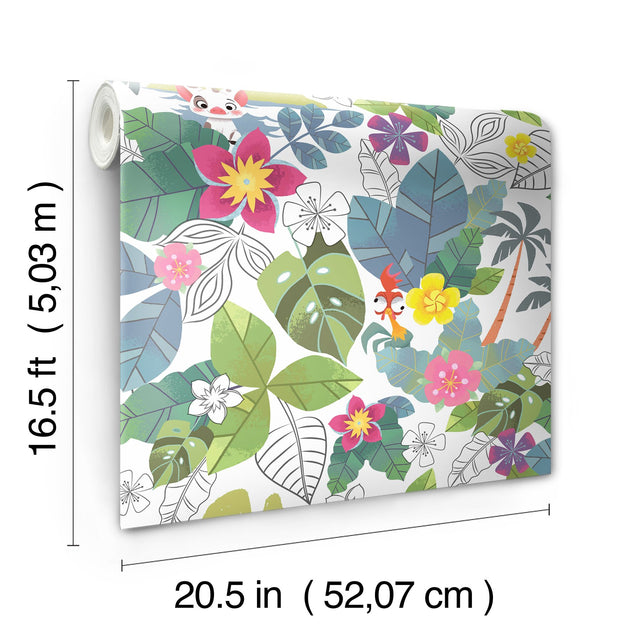 Disney Moana Jungle Blue Peel & Stick Wallpaper with Whimsical Novelty Pattern - York RMK11799WP