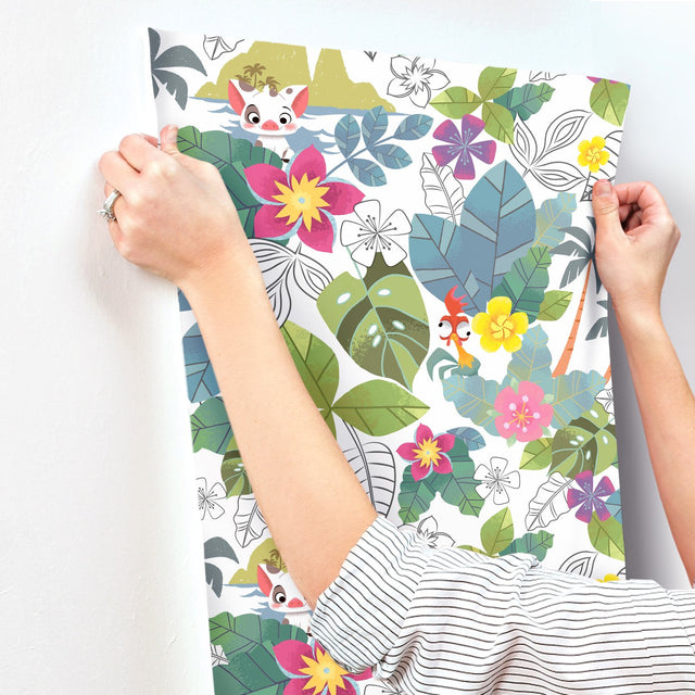 Disney Moana Jungle Blue Peel & Stick Wallpaper with Whimsical Novelty Pattern - York RMK11799WP