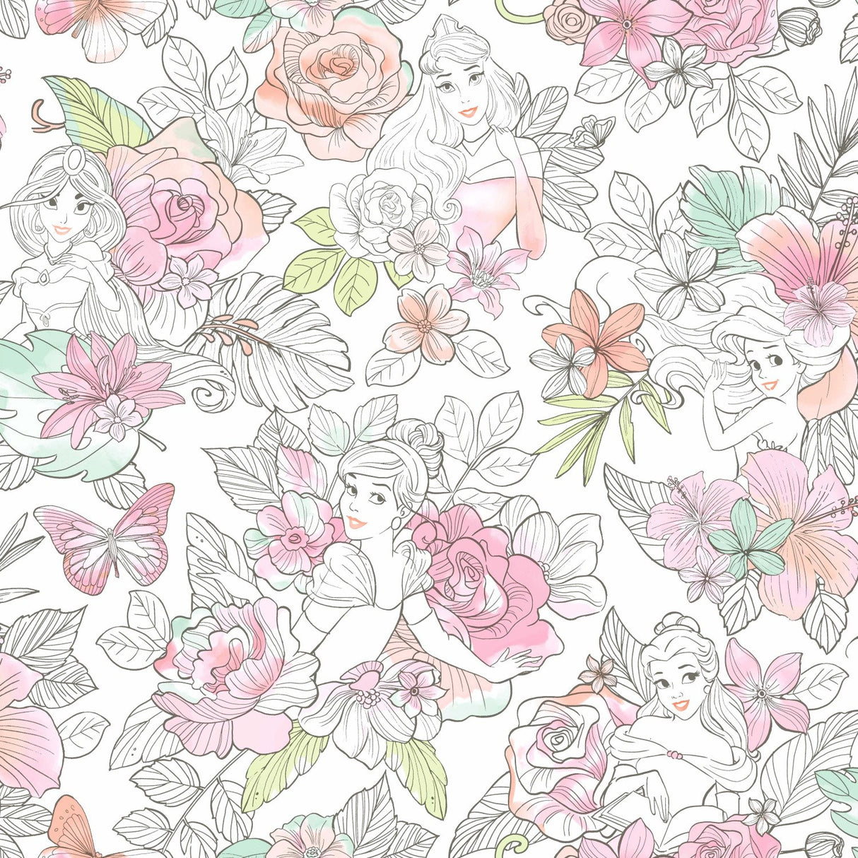Disney Princess Royal Floral Pink Peel & Stick Wallpaper with Whimsical Novelty Pattern - York RMK11800WP