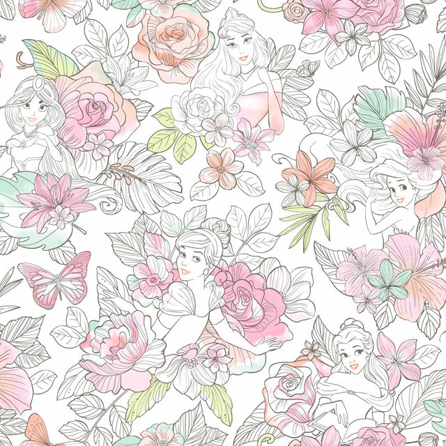 Disney Princess Royal Floral Pink Peel & Stick Wallpaper with Whimsical Novelty Pattern - York RMK11800WP