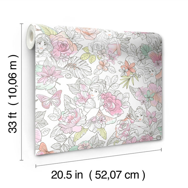 Disney Princess Royal Floral Pink Peel & Stick Wallpaper with Whimsical Novelty Pattern - York RMK11800WP
