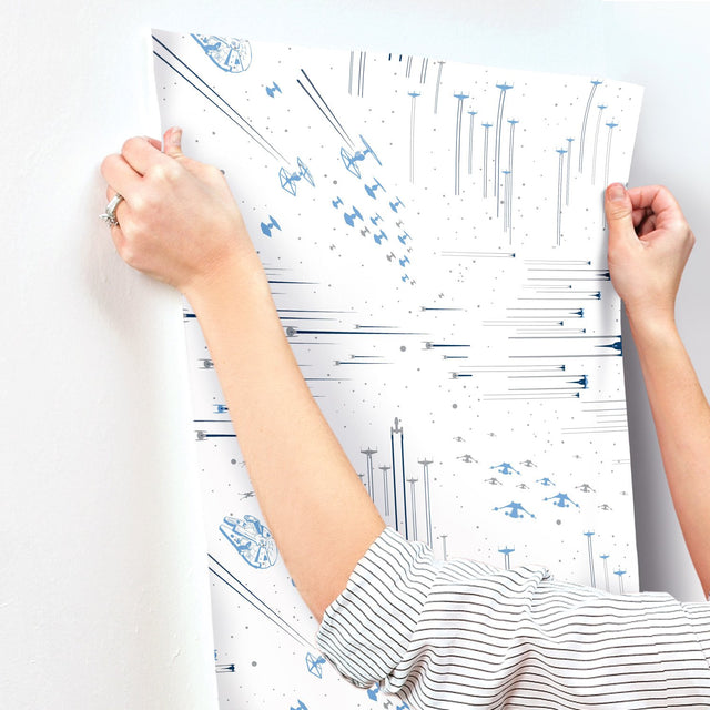 Star Wars: Galactic Battles Blue Peel & Stick Wallpaper with Whimsical Novelty Pattern - York RMK11801WP
