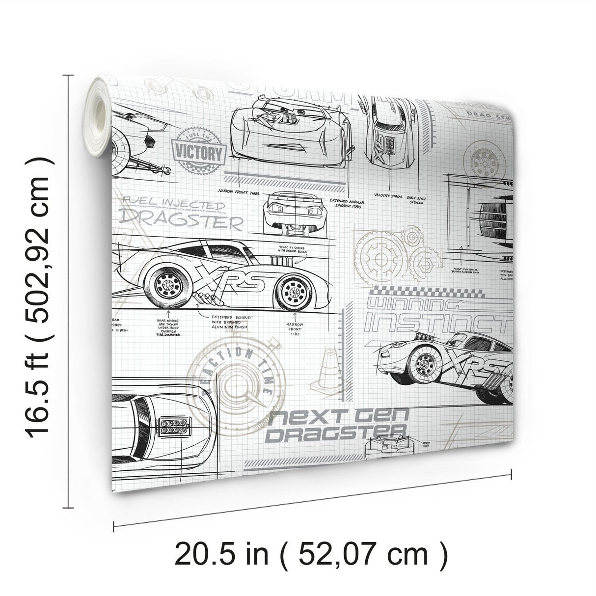 Disney & Pixar Cars Schematic Grey Peel & Stick Wallpaper with Novelty Whimsical Pattern - York RMK11804WP
