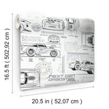 Disney & Pixar Cars Schematic Grey Peel & Stick Wallpaper with Novelty Whimsical Pattern - York RMK11804WP