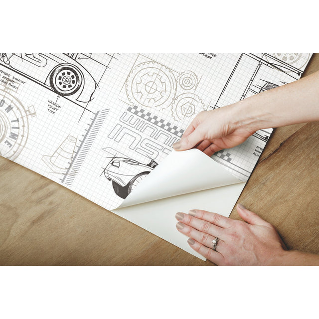 Disney & Pixar Cars Schematic Grey Peel & Stick Wallpaper with Novelty Whimsical Pattern - York RMK11804WP