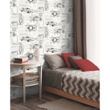 Disney & Pixar Cars Schematic Grey Peel & Stick Wallpaper with Novelty Whimsical Pattern - York RMK11804WP