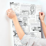 Disney & Pixar Cars Schematic Grey Peel & Stick Wallpaper with Novelty Whimsical Pattern - York RMK11804WP