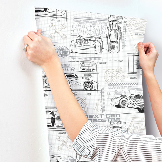 Disney & Pixar Cars Schematic Grey Peel & Stick Wallpaper with Novelty Whimsical Pattern - York RMK11804WP