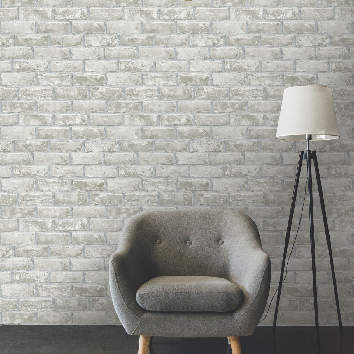 Brick Grey by RoomMates Industrial Peel and Stick Fully Removable Faux Washed Brick Vinyl Wallpaper Roll 20.5 in x 16.5 ft - RMK11805WPZ