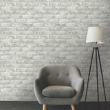 Brick Grey by RoomMates Industrial Peel and Stick Fully Removable Faux Washed Brick Vinyl Wallpaper Roll 20.5 in x 16.5 ft - RMK11805WPZ