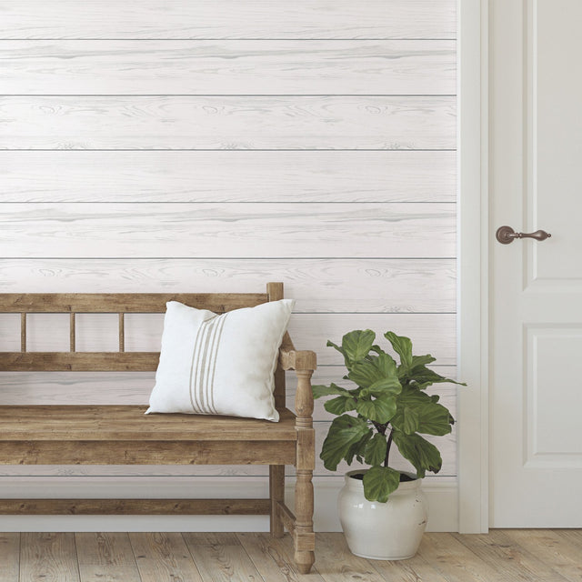 Shiplap Grey Peel & Stick Wallpaper with Farmhouse Wood Shiplap Pattern - York RMK11808WP