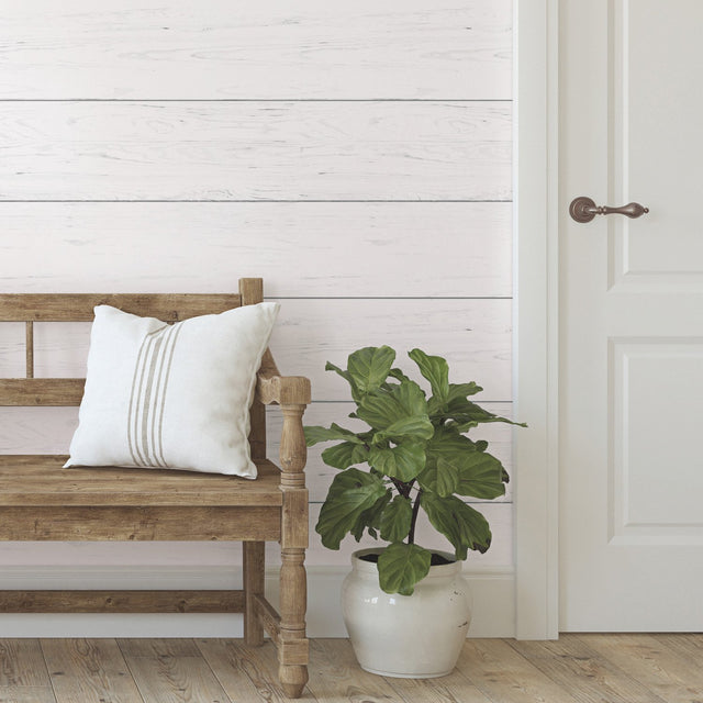 Shiplap Grey Peel & Stick Wallpaper with Farmhouse Wood Shiplap Pattern - York RMK11808WP