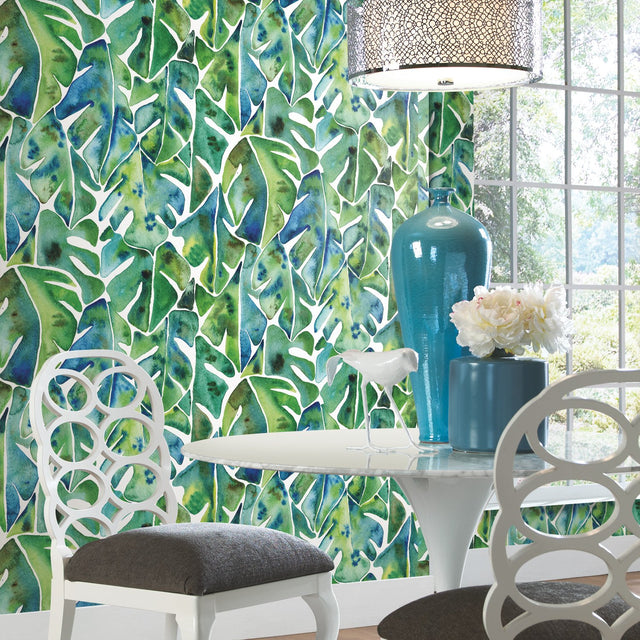 Cat Coquillette Philodendron Green Peel & Stick Wallpaper with Botanical Leaf Pattern, Tropical Style - York RMK11813WP