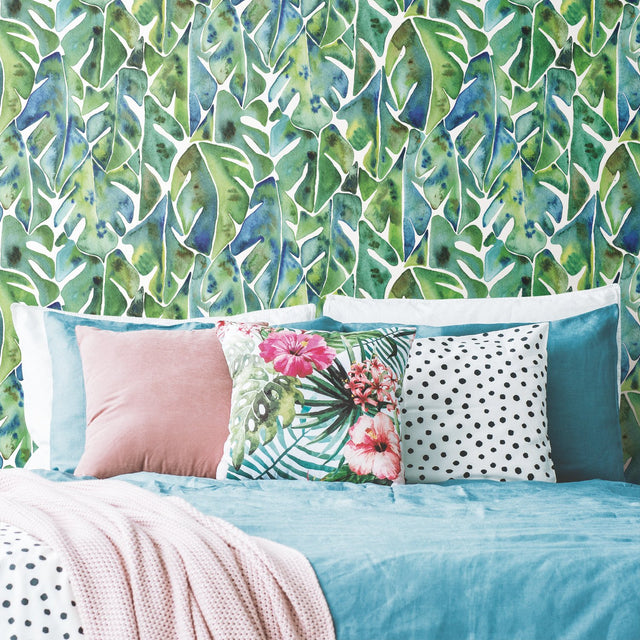 Cat Coquillette Philodendron Green Peel & Stick Wallpaper with Botanical Leaf Pattern, Tropical Style - York RMK11813WP