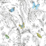 Butterfly Sketch Yellow Peel & Stick Wallpaper with Whimsical Botanical Butterflies - York RMK11823WP