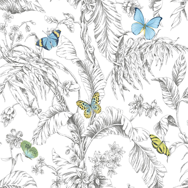 Butterfly Sketch Yellow Peel & Stick Wallpaper with Whimsical Botanical Butterflies - York RMK11823WP
