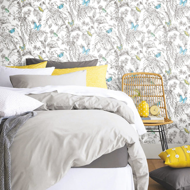 Butterfly Sketch Yellow Peel & Stick Wallpaper with Whimsical Botanical Butterflies - York RMK11823WP