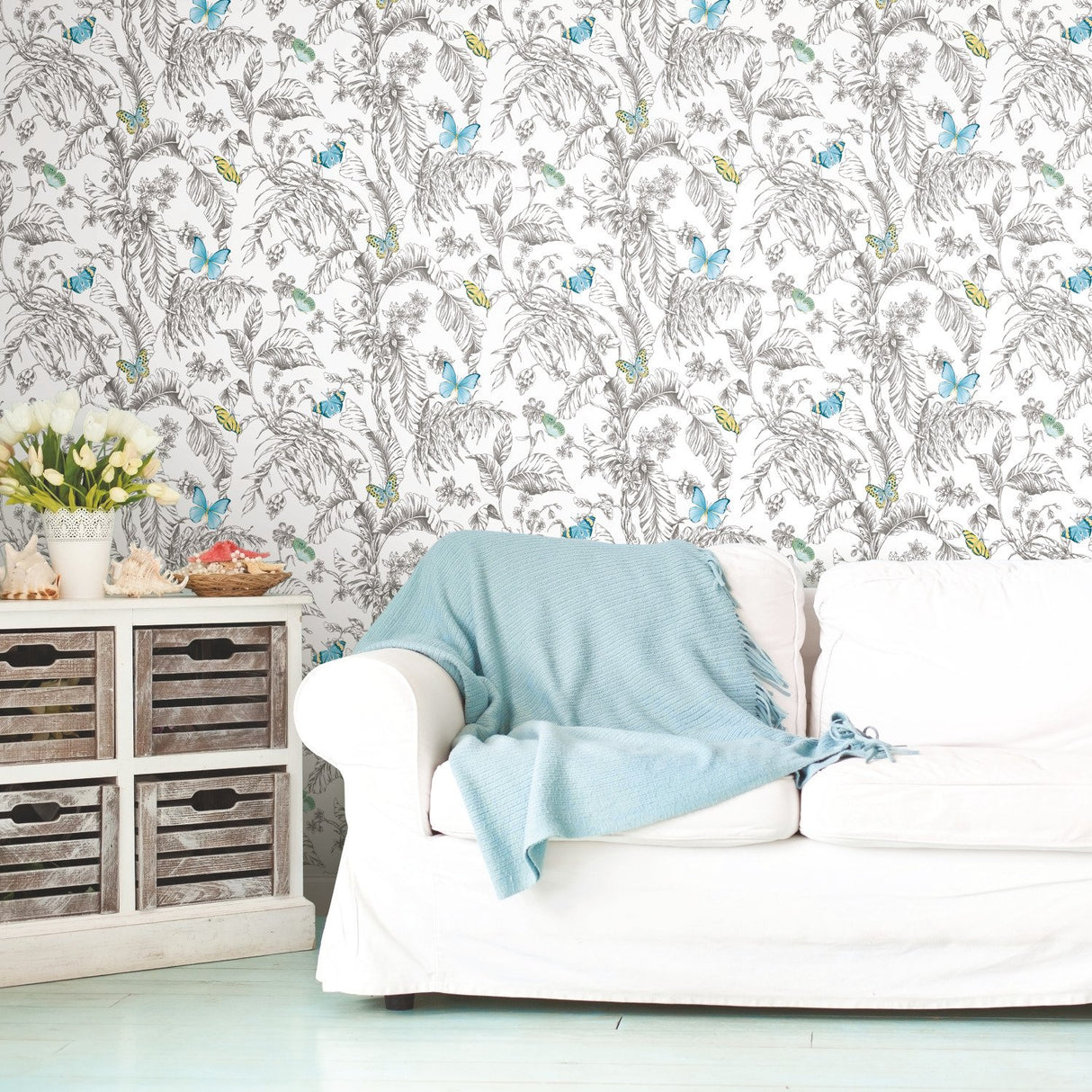 Butterfly Sketch Yellow Peel & Stick Wallpaper with Whimsical Botanical Butterflies - York RMK11823WP