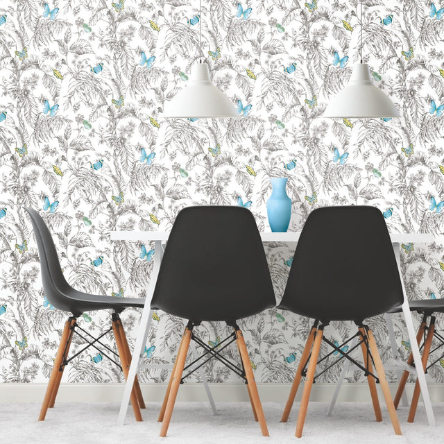 Butterfly Sketch Yellow Peel & Stick Wallpaper with Whimsical Botanical Butterflies - York RMK11823WP