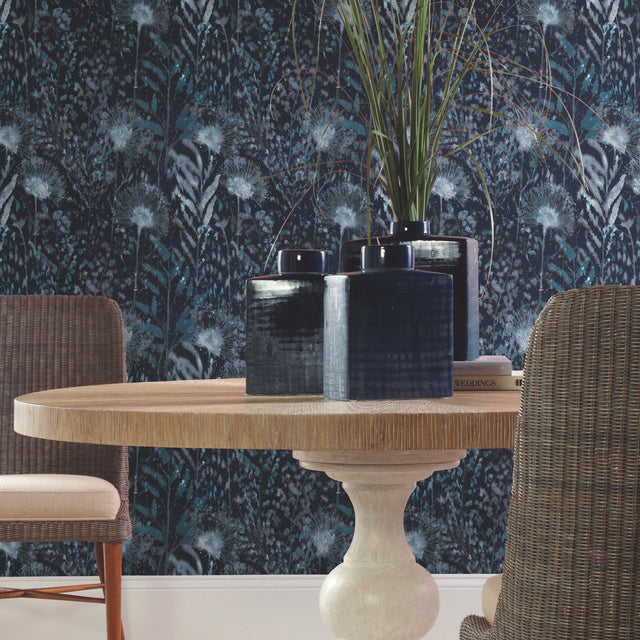 Dandelion Blue Peel & Stick Wallpaper with Modern Botanical Floral Pattern - York RMK11825WP