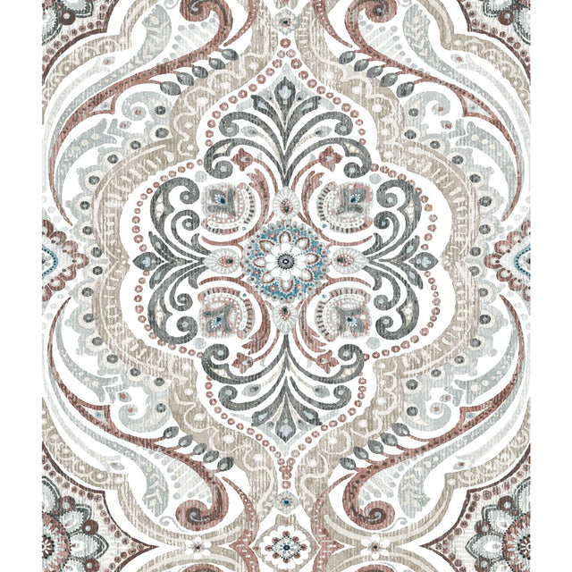 Bohemian Damask Beige Peel & Stick Wallpaper with Bohemian Global Damask Pattern - York RMK11830WP