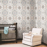 Bohemian Damask Beige Peel & Stick Wallpaper with Bohemian Global Damask Pattern - York RMK11830WP