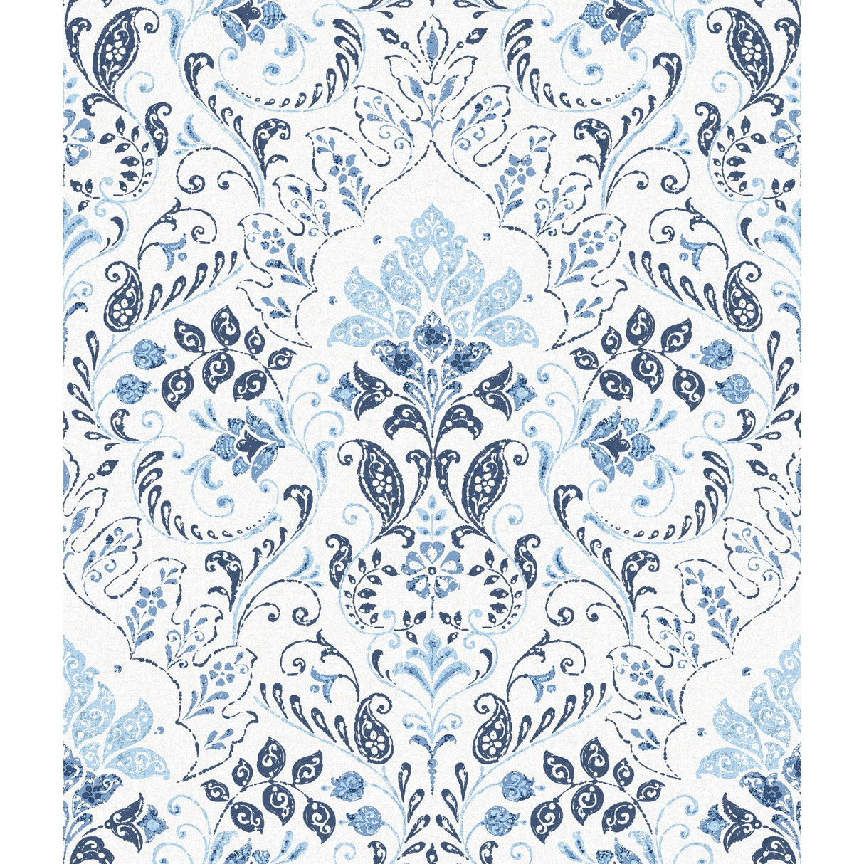 Persian Damask Blue Peel & Stick Wallpaper with Global Traditional Damask Pattern - York RMK11835WP