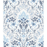 Persian Damask Blue Peel & Stick Wallpaper with Global Traditional Damask Pattern - York RMK11835WP
