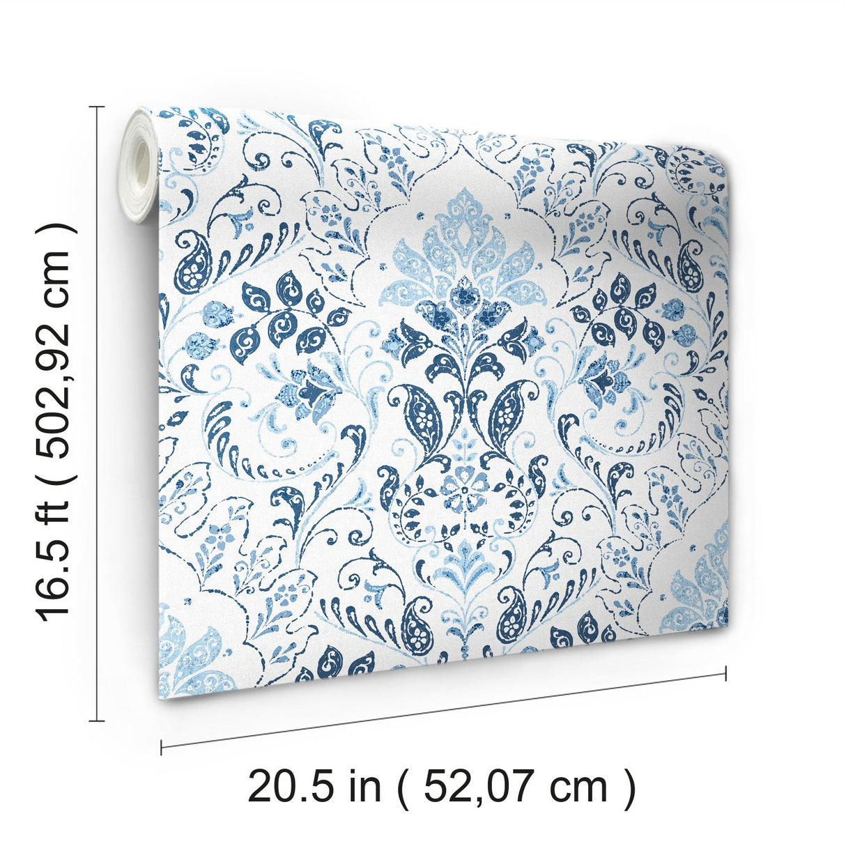 Persian Damask Blue Peel & Stick Wallpaper with Global Traditional Damask Pattern - York RMK11835WP