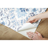 Persian Damask Blue Peel & Stick Wallpaper with Global Traditional Damask Pattern - York RMK11835WP