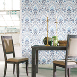 Persian Damask Blue Peel & Stick Wallpaper with Global Traditional Damask Pattern - York RMK11835WP