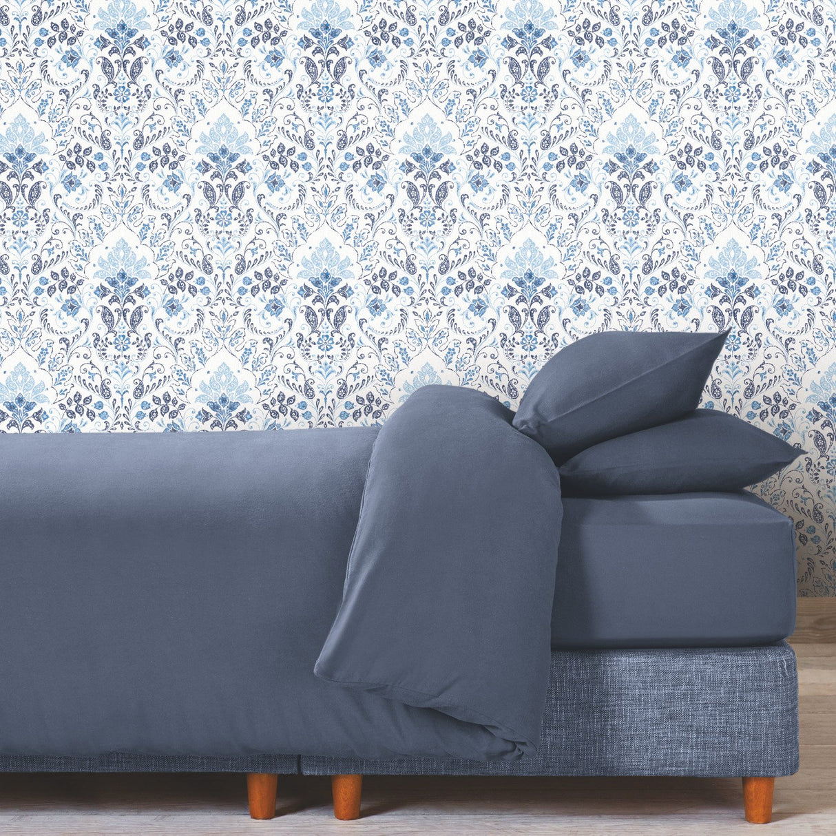 Persian Damask Blue Peel & Stick Wallpaper with Global Traditional Damask Pattern - York RMK11835WP