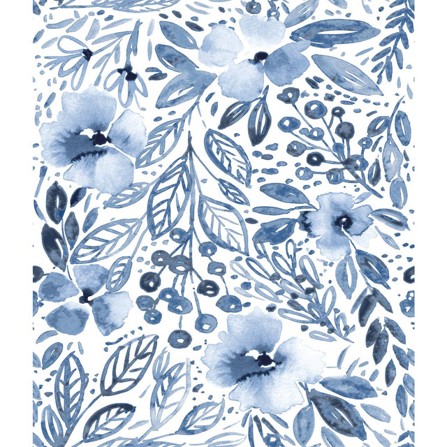 Clara Jean April Showers Blue Peel & Stick Wallpaper with Whimsical Nature Floral Pattern - York RMK11838WP