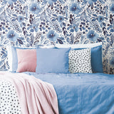 Clara Jean April Showers Blue Peel & Stick Wallpaper with Whimsical Nature Floral Pattern - York RMK11838WP