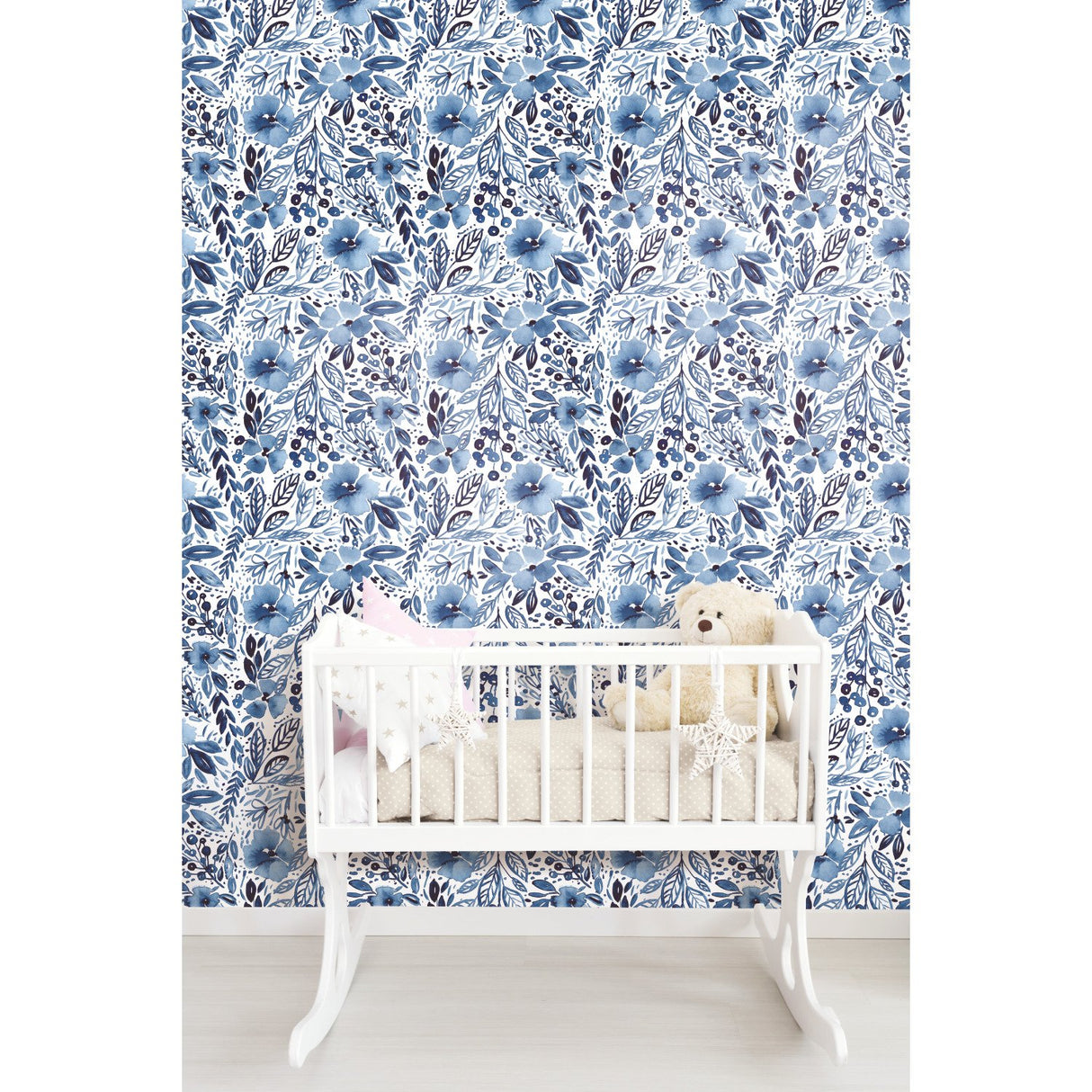 Clara Jean April Showers Blue Peel & Stick Wallpaper with Whimsical Nature Floral Pattern - York RMK11838WP