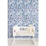 Clara Jean April Showers Blue Peel & Stick Wallpaper with Whimsical Nature Floral Pattern - York RMK11838WP