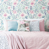 Clara Jean April Showers Pink Peel & Stick Wallpaper with Whimsical Nature Motif - York RMK11839WP