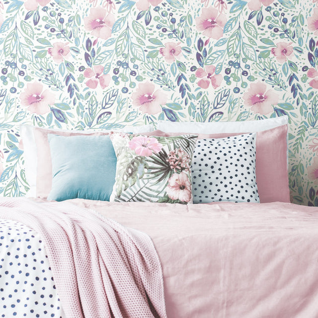 Clara Jean April Showers Pink Peel & Stick Wallpaper with Whimsical Nature Motif - York RMK11839WP