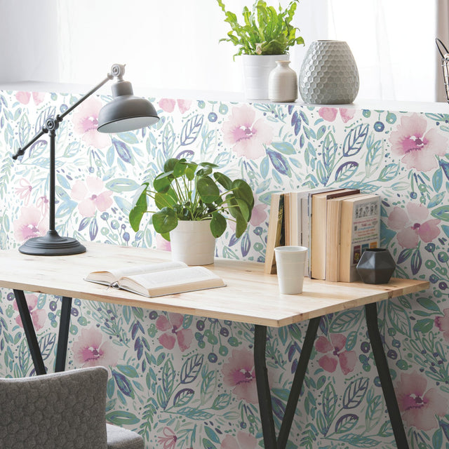 Clara Jean April Showers Pink Peel & Stick Wallpaper with Whimsical Nature Motif - York RMK11839WP