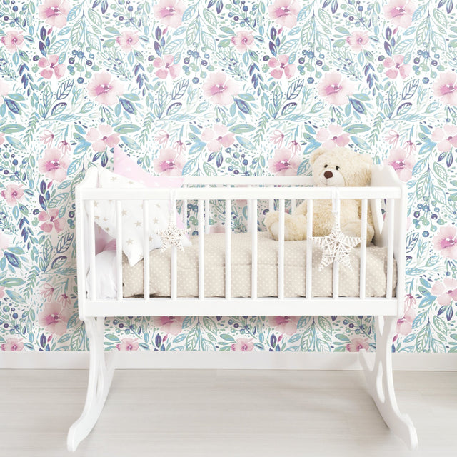 Clara Jean April Showers Pink Peel & Stick Wallpaper with Whimsical Nature Motif - York RMK11839WP