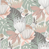 Retro Tropical Leaves Pink Peel & Stick Wallpaper with Botanical Retro Pattern - York RMK11844WP