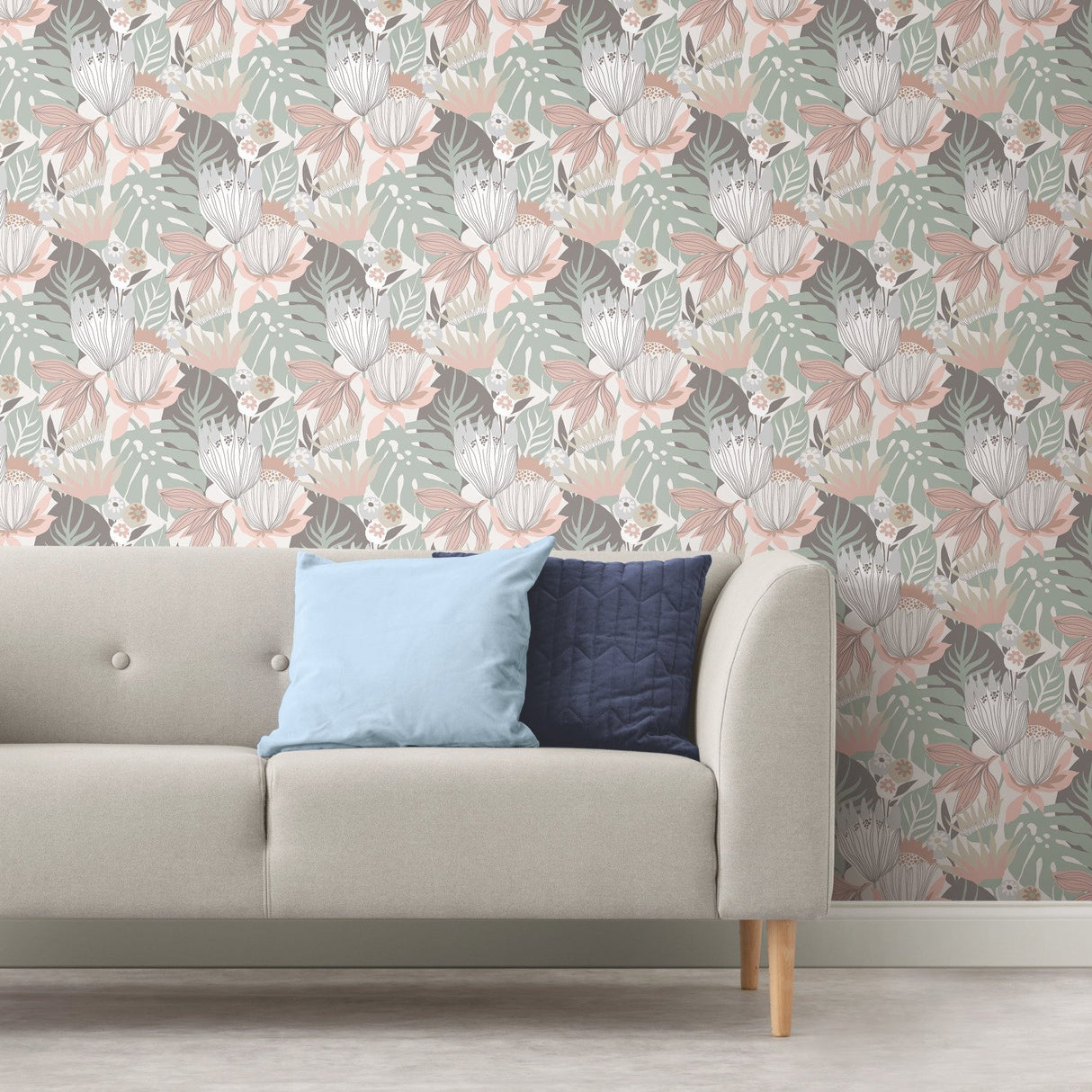 Retro Tropical Leaves Pink Peel & Stick Wallpaper with Botanical Retro Pattern - York RMK11844WP