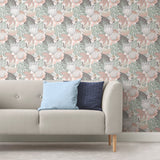 Retro Tropical Leaves Pink Peel & Stick Wallpaper with Botanical Retro Pattern - York RMK11844WP