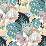 Retro Tropical Leaves Green Peel & Stick Wallpaper with Retro Botanical Leaf Pattern - RoomMates RMK11846WP