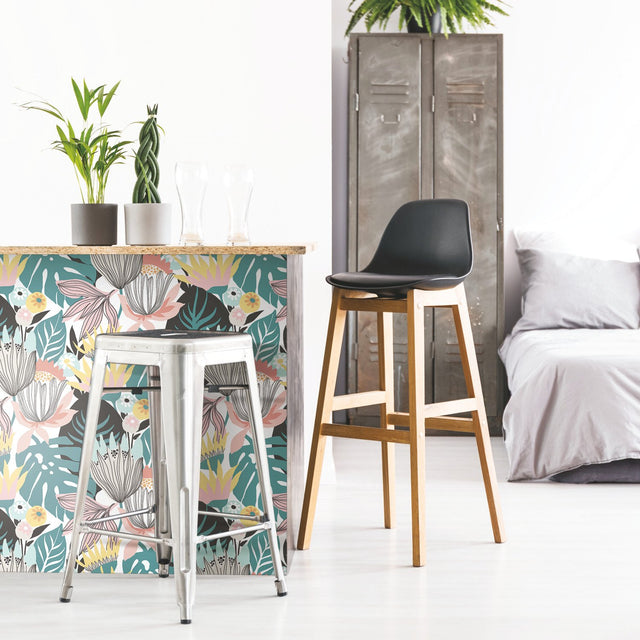 Retro Tropical Leaves Green Peel & Stick Wallpaper with Retro Botanical Leaf Pattern - RoomMates RMK11846WP